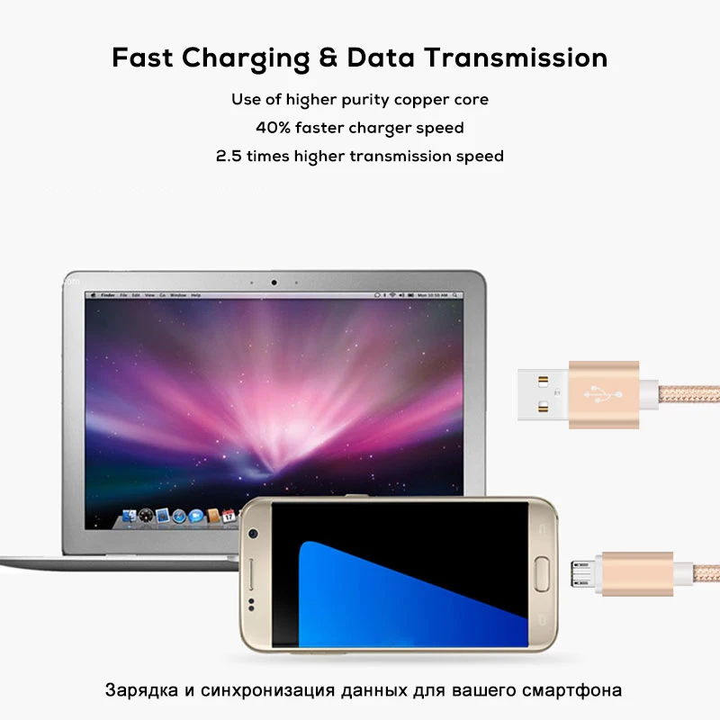 SUPTEC 2M 3M Micro USB Cable 2A Fast Charging Data Charger Cable for Android Samsung S6 S7 Edge Xiaomi Huawei MP3 Microusb Cord