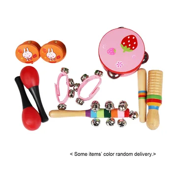 

10pcs/set Musical Toys Tambourine Maracas Castanets Handbells Guiro Set Percussion Instrument Band Rhythm Kit for Kids Children