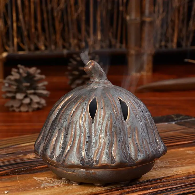 Manual rust gold glazed ceramic incense burners aromatherapy furnace sandalwood incense coil