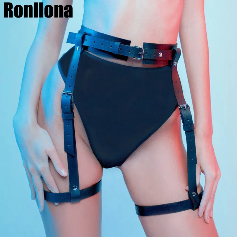 

Sexy Harajuku Handmade Leather Punk Goth Garter Belts Leg Eing With 2 Suspenders Straps And Detachable O-Ring Leg Harness Fetish