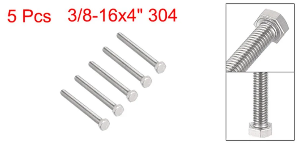Uxcell 5 шт. болты 3/8-16x4 "304 Нержавеющая сталь с шестигранной головкой винт Болт крепеж Оборудование для связи корабль Монтажный болт