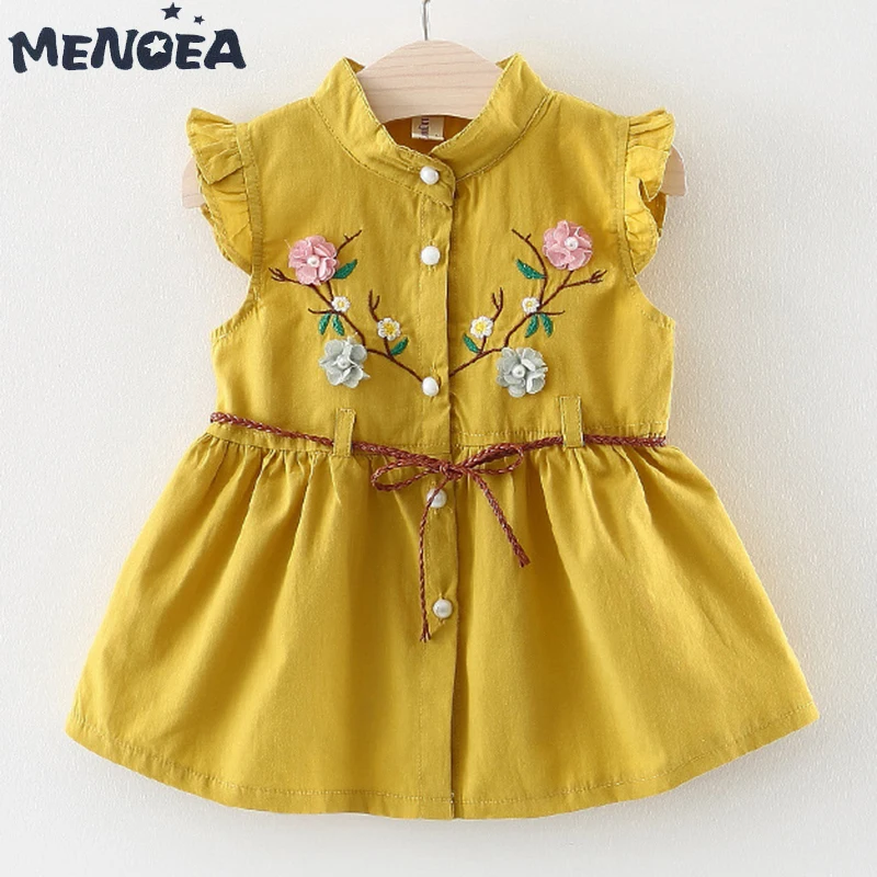 Menoea/платье для маленьких девочек; модные детские платья без рукавов; новое однотонное детское платье с цветочным рисунком; Хлопковое платье для девочек; Милая одежда для малышей