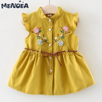 

Menoea Baby Girls Dress Fashion Sleeveless Kids Dresses New Solid Floral Children Dress Cotton Girls Dress Cute Baby Clothes