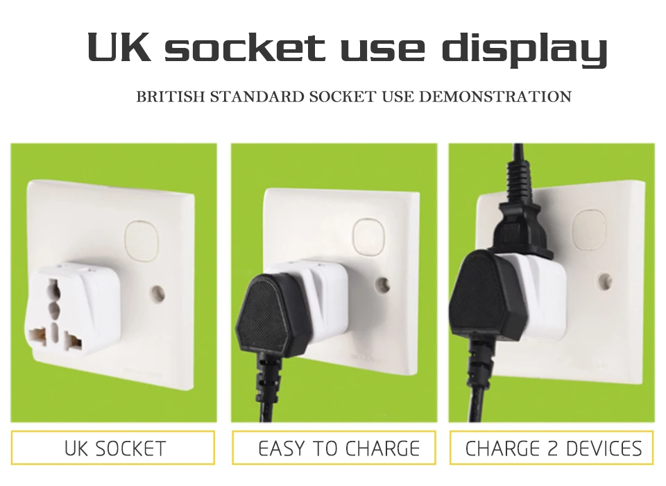 Universal AU EU US to UK 3 Pin UK AC Power Socket Plug Travel Wall Charger Outlet Adapter Converter 2 Device Charging Phone (3)