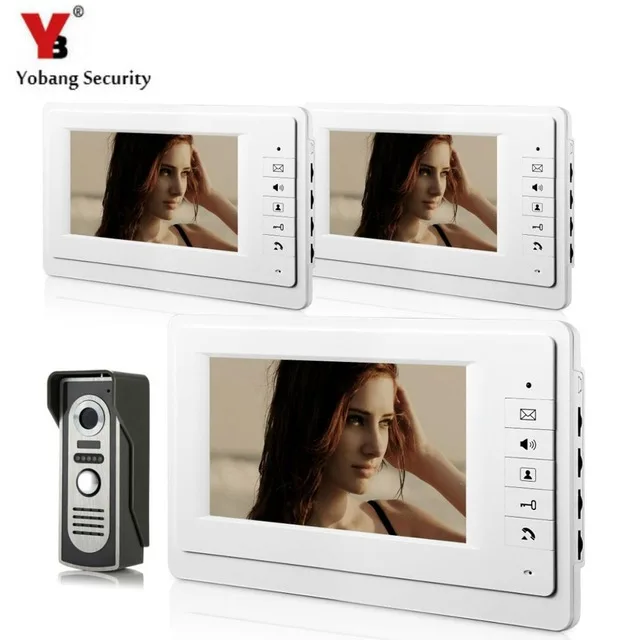 YobangSecurity кабель видеодомофон в квартире 7 дюймов LCD 1 камера 3 монитора Квартира