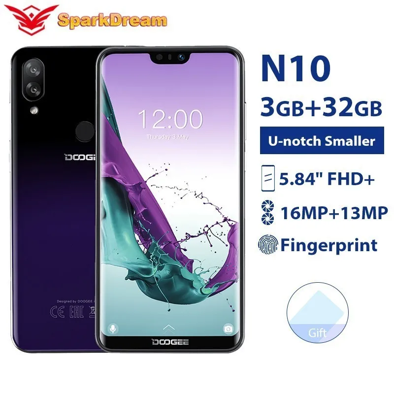 

DOOGEE N10 Smartphone 5.84'' FHD+ 19:9 Display 3GB 32GB Android 8.1 Octa Core 16.0MP 3360mAh Fingerprint 4G LTE Mobile Phone