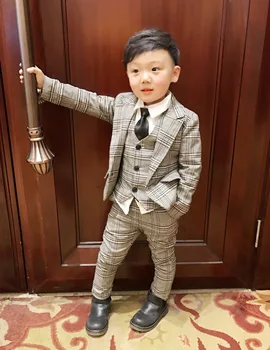 

lattice Kids Blazer Baby Boys Suit Jackets 2018 Formal Coat+ Pants+vest 3Piece Boy Suits Formal For Wedding Chlidren Clothing