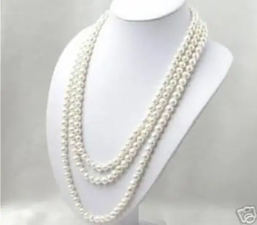 

SUPER LONG 150 INCH 7-8MM WHITE AKOYA CULTURED PEARL NECKLACE AA+
