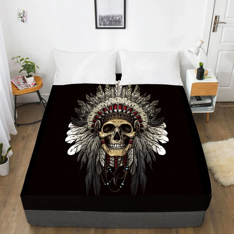 3D Custom Bed Sheets With Elastic,Fitted Sheet Queen/King,Black Skull Mattress Cover 135/150/160x200 bedsheet,drop ship - Цвет: 07