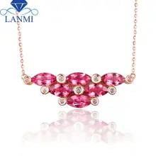 18 К серьги из розового золота с натуральным ожерелье из турмалина кулон маркиза 4x6 мм с цепочкой для девочек ювелирные изделия подарок WP066