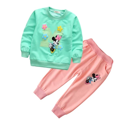 Весенне-осенняя одежда для маленьких девочек футболка с длинными рукавами и Минни Маус и штаны хлопковые костюмы из 2 предметов комплекты одежды для девочек - Цвет: Photo Color