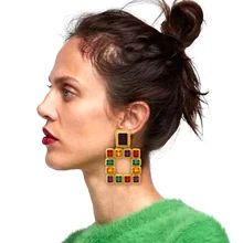

JERPVTE Square Crystal Statement Earrings For Women Fashion Drop Dangle Earrings Wedding Gift Vintage Jewelry Wholesale Hot Sale
