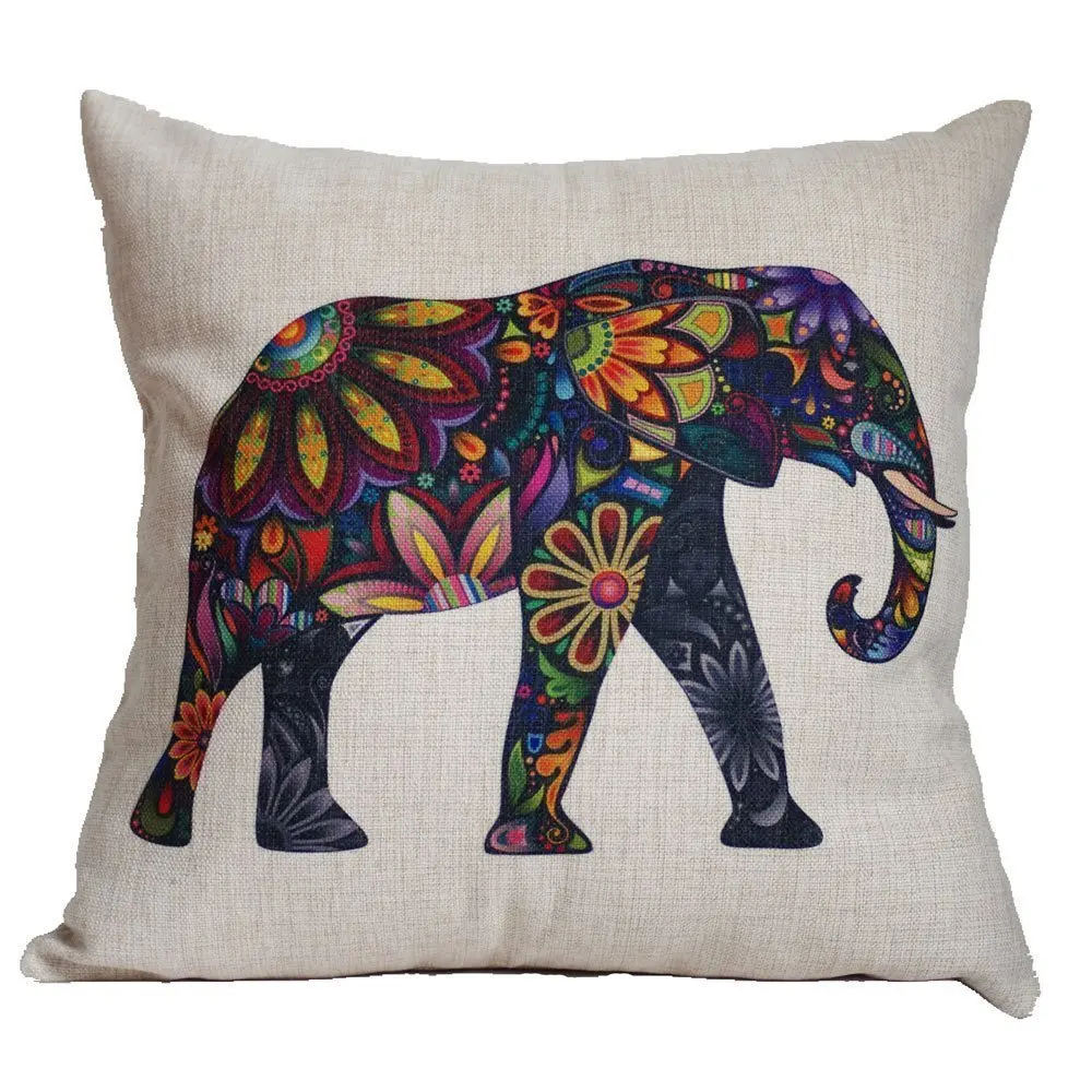 Por Indian Cushion Covers Lots Cartoon Cat Horse Elephant Decorative Pillow Covers Indians Style Vintage Cushion Cotton Linen Sofa Seat
