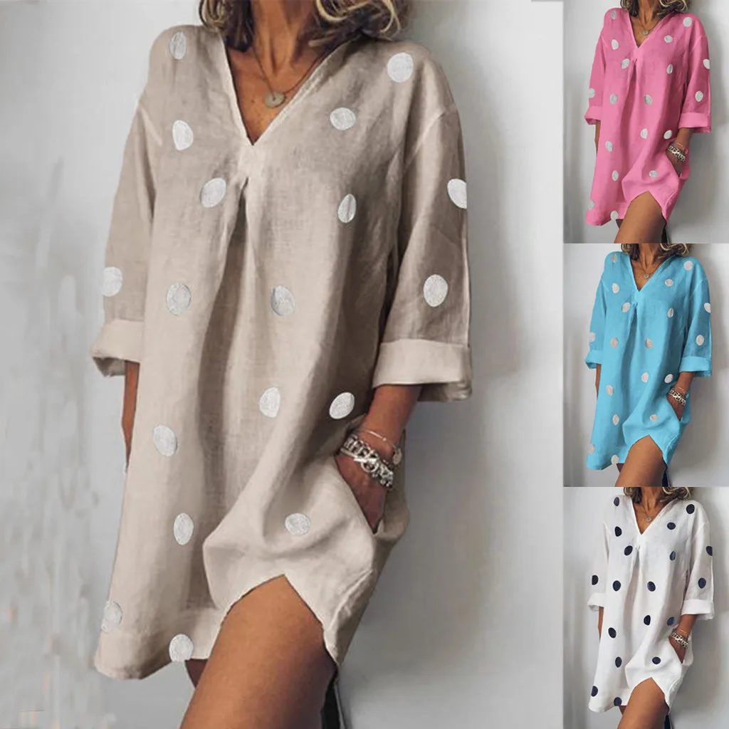 

feitong 2019 Four Colors!! Summer Womens Holiday Sexy Boho Dot Print Ladies Summer Pomisi Loose Beach Party Dress Vestidos #@E