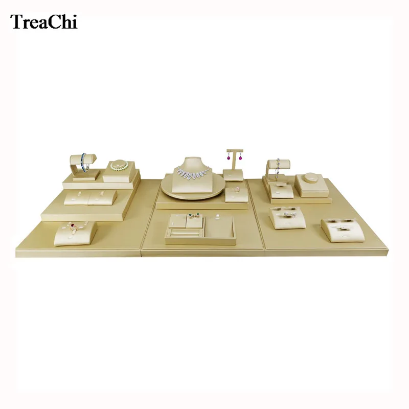 

Promotion Jewelry Store Counter Showcase Creative Gold PU Jade Silver Bead Stone Wedding Ring Jewelry Display Organizer Stand