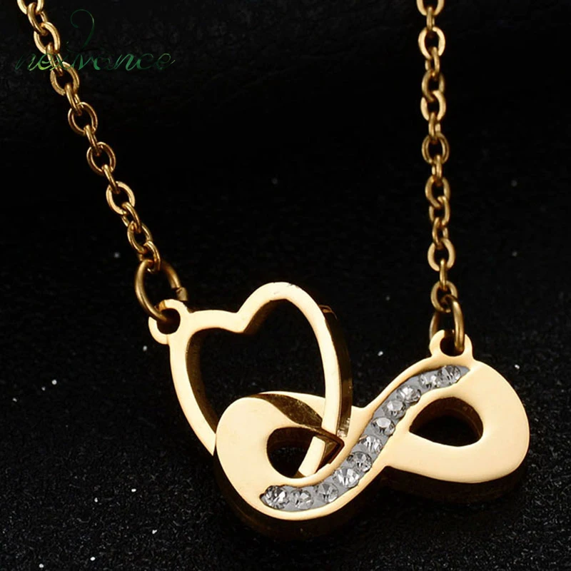 

Nextvance Stainless Steel Simple Infinity Heart Chain Necklace Rose Gold CZ Stone Necklaces & Pendant For Women Charm Jewelry