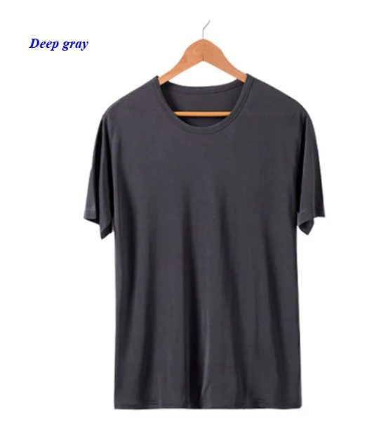 Мужская Трикотажная футболка из натурального шелка, Мужская футболка из чистого шелка с коротким рукавом, Мужская футболка из шелка с круглым вырезом - Цвет: Deep gray