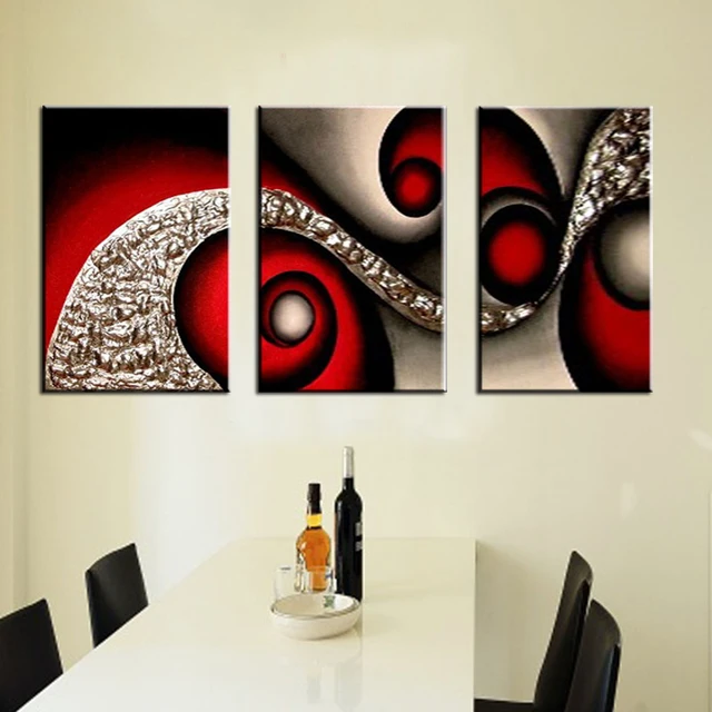 3 Panel Abstract Art Oil Painting Red Wall Decor Canvas Black And 3 Panel Abstract Art Oil Painting Red Wall Decor Canvas Black And White Acrylic