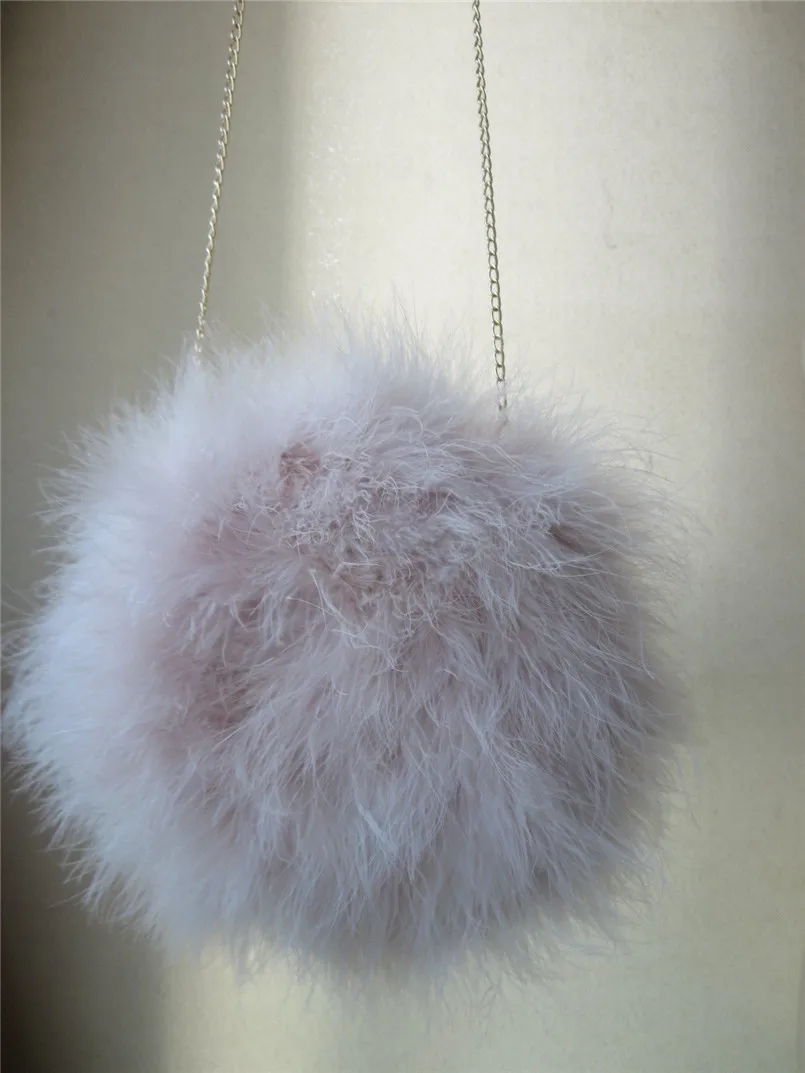 Женская сумка из натурального меха страуса, модная новая стильная маленькая сумка черного, розового цвета, 9 цветов, круглая меховая сумка S61 - Цвет: Бледный розовато-серый