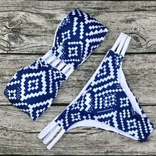Real Photo 2017 Women Bandeau font b Bikini b font Set Reversible Print swimsuit Strappy swimwear