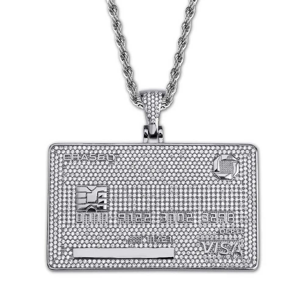 GUCY New Custom Name Credit Card Pendant Necklace With Tennis Chain Gold Silver Color Cubic Zircon Men's Hip hop Jewelry Gifts - Окраска металла: Посеребренный