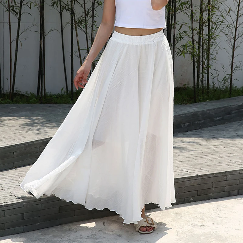 

2018 Women Cotton Long Skirts Elastic Waist Pleated Maxi Skirts Beach Bohemian Vintage Summer Skirts 4 Color Hot Sale