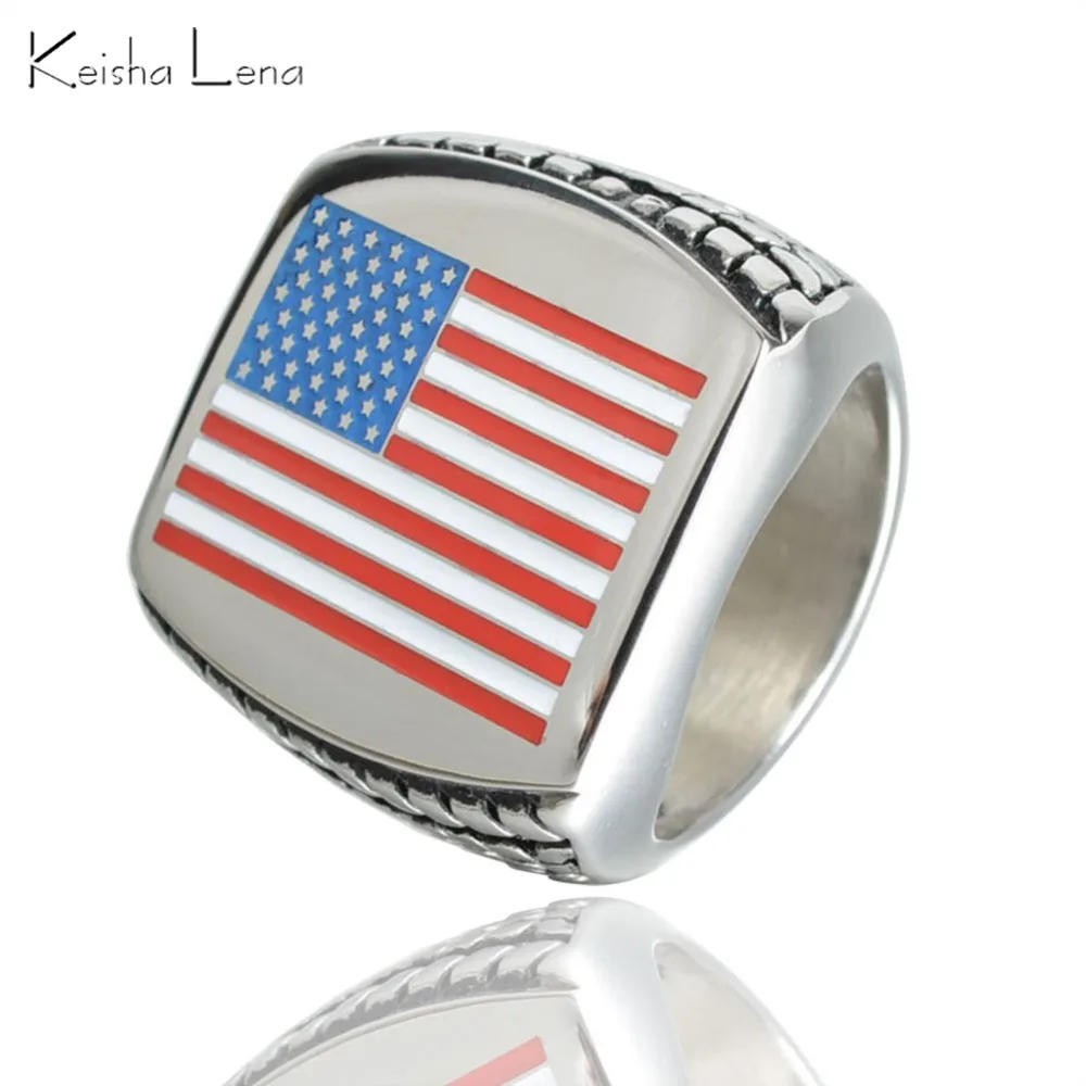 Keisha Lena мужской американский флаг палец кольцо никогда не выцветает 316L нержавеющая сталь кольца для мужчин Байкер ювелирные изделия подарок