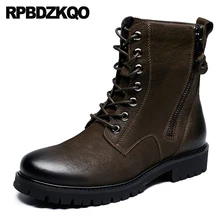 Кожаные короткие ботинки с натуральным лицевым покрытием, на молнии, с мехом в стиле милитари, мужские зимние ботинки, теплые армейские Прочные ботинки, винтажные армейские коричневые ботильоны