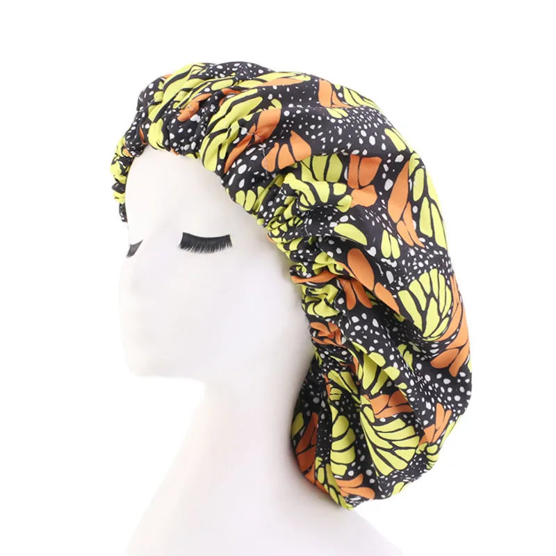 Новые очень большие атласные выстроились Bonnets для женщин Африканский узор печати ткань Анкара bonnets ночной сон шляпа женский тюрбан