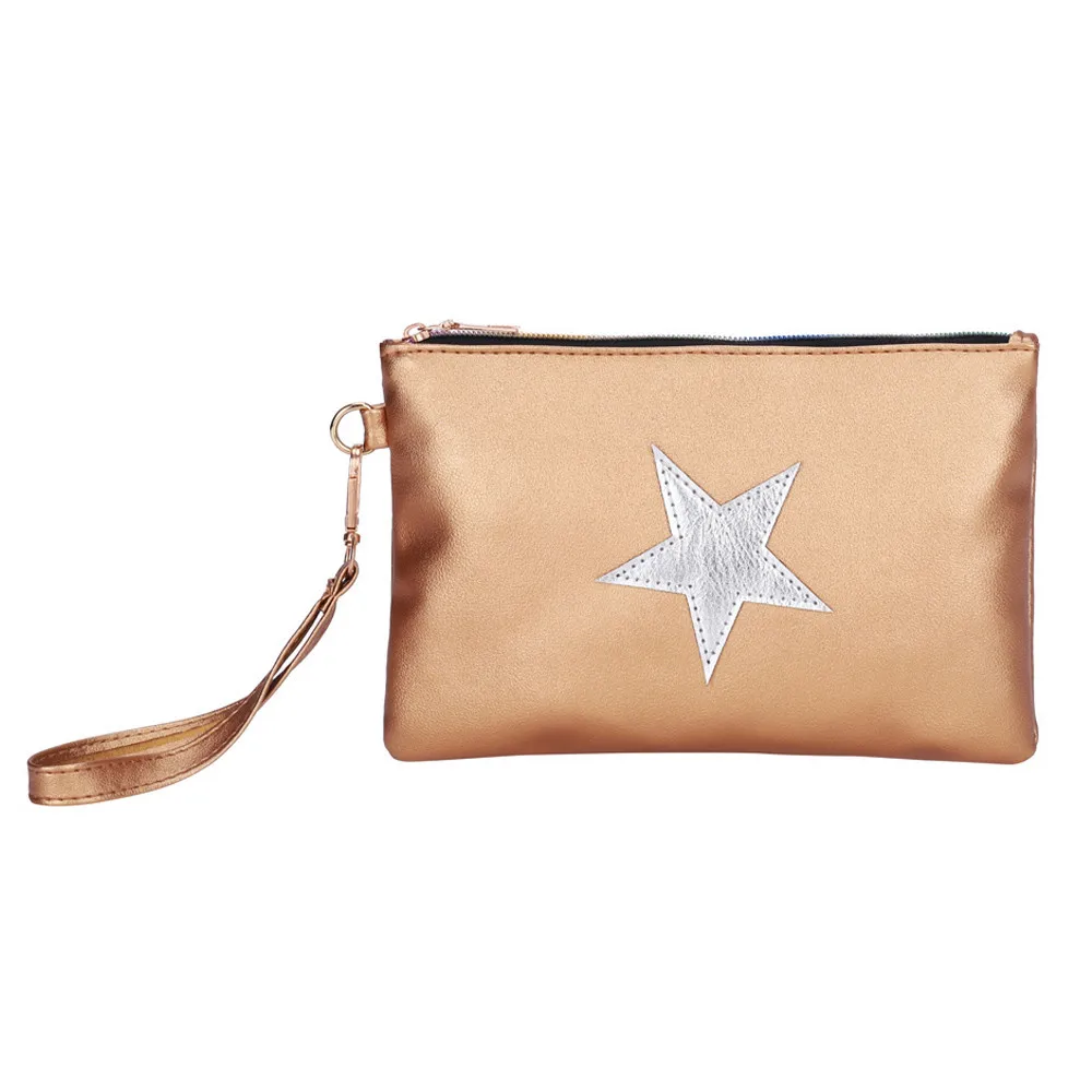 

Summer Fashion Purse Solid Color Leather Star Pattern Zipper Clutch Bag Min Small Coin Pouch For Women Porte Monnaie Femme