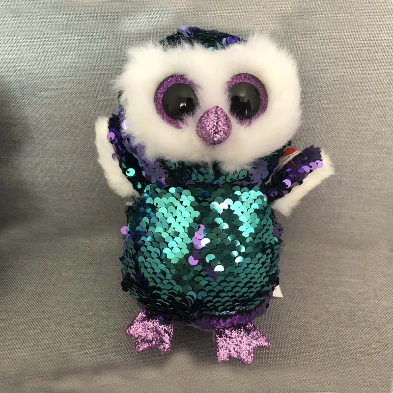 Ty Beanie Боос 6 "15 см лунный свет Фиолетовый блесток сова плюшевые большие-eyed чучело коллекция кукла игрушка с сердцем тег