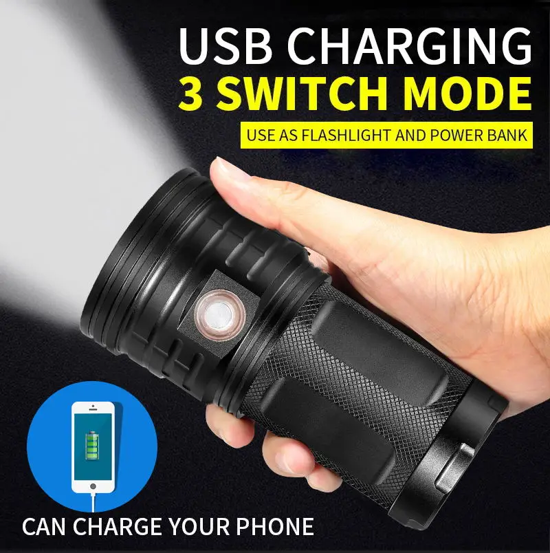 Powerful 30000 Lumen 3~18*T6 LED Torch Tactical Flashlight 3 Modes USB Charging Linterna Portable Lamp With Power Bank Function