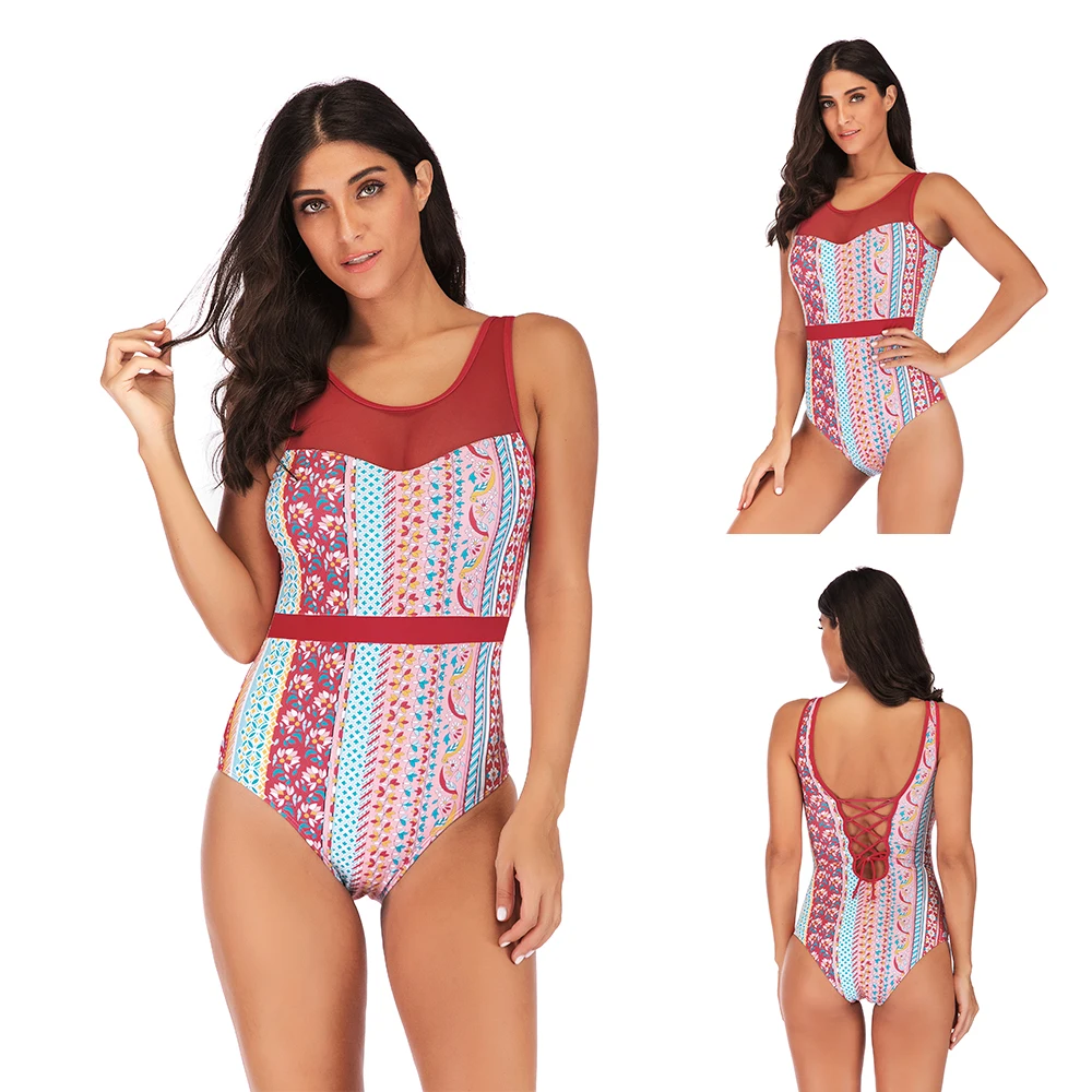 VVTS Plus Size Swimwear Women Girl Swimsuit Sexy Tankini Set One-piece Suits Print Padded Bandage Bathing Swimdress Sets 5XL | Мать и