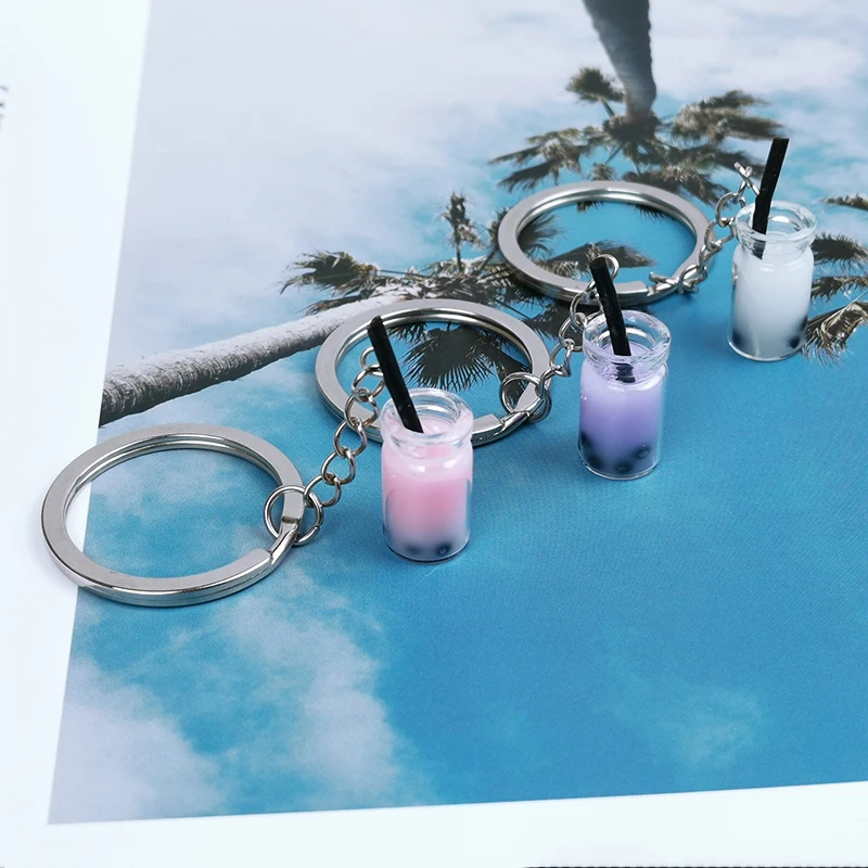 

Personality Cute Pearl Milk Tea Keychain Girl Car Key Women Backpack Pendant Key Ring Jewelry Girlfriend Couple Birthday Gift