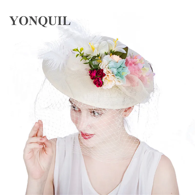 Модные цвета слоновой кости свадебные шапки и вуалетки для невесты 30 см большой милый стиль цветочный вуаль в горошек котелок шляпа для
