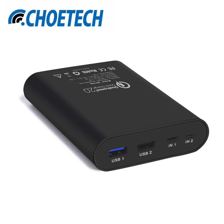 CHOETECH 10400mAh External Portable Power Bank QC2.0 Micro USB Type C