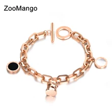 Zoomango Нержавеющая сталь Амулеты Браслет с подвесками черные и белые оболочки Рома цифры звено цепи браслет ювелирные изделия для Для женщин ZB18048
