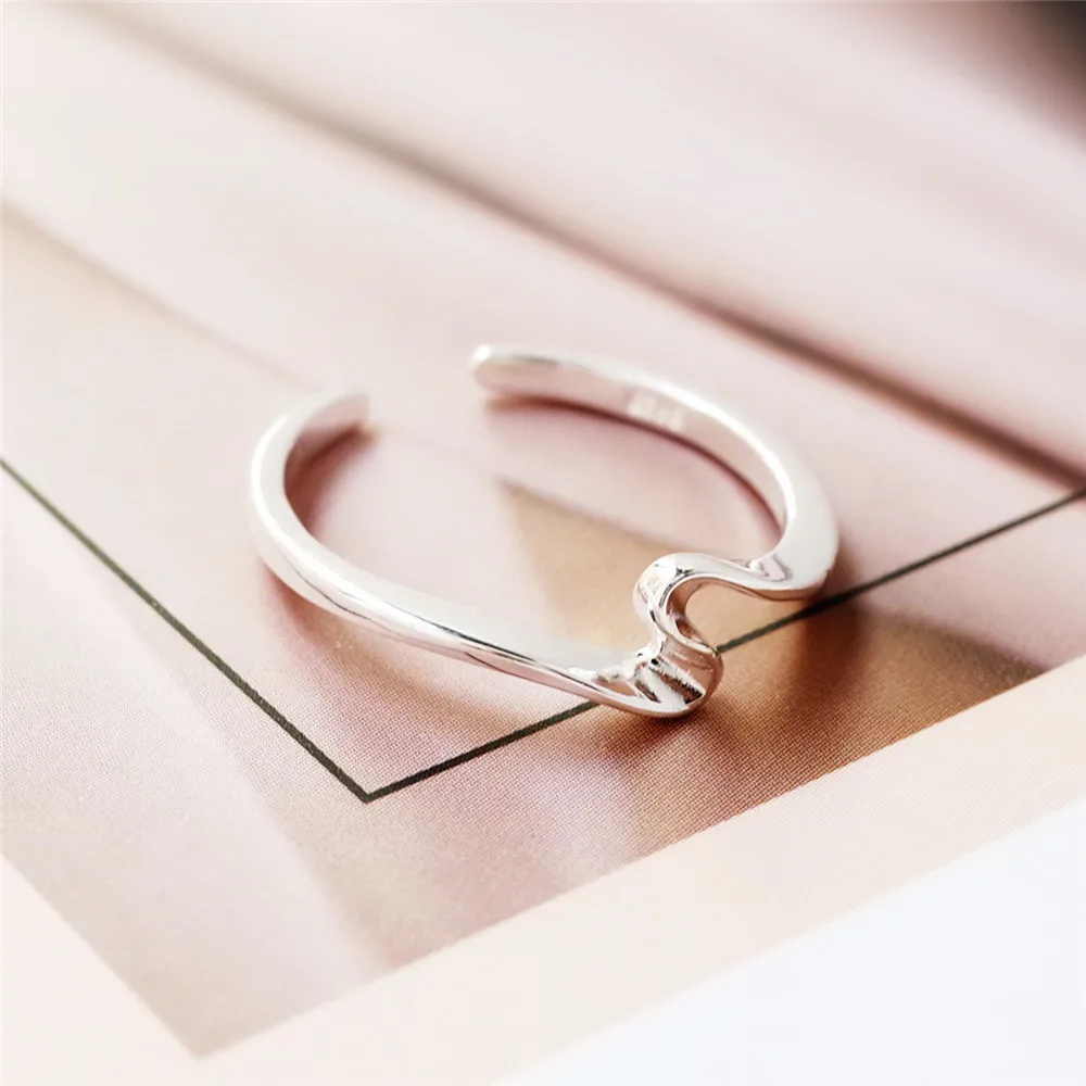 wave simple open ring 100% Sterling 925 silver Jewelry Vintage Adjustable rings for women gift christmas gift