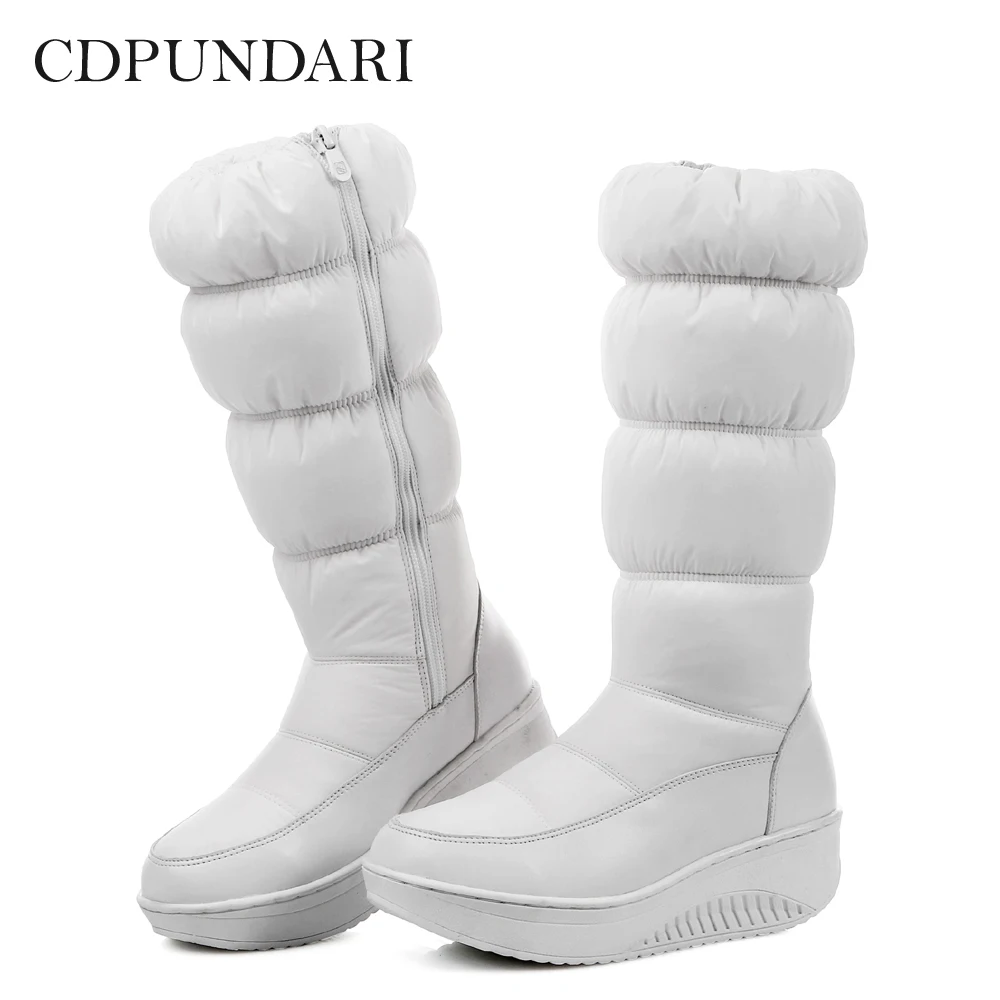 

CDPUNDARI Down Plush Snow Boots Women Calf winter Boots Ladies flat platform boots Black Blue White
