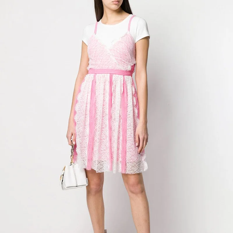 

Women Dress 2019 Spring and Summer Stitching Lace Harness Dress