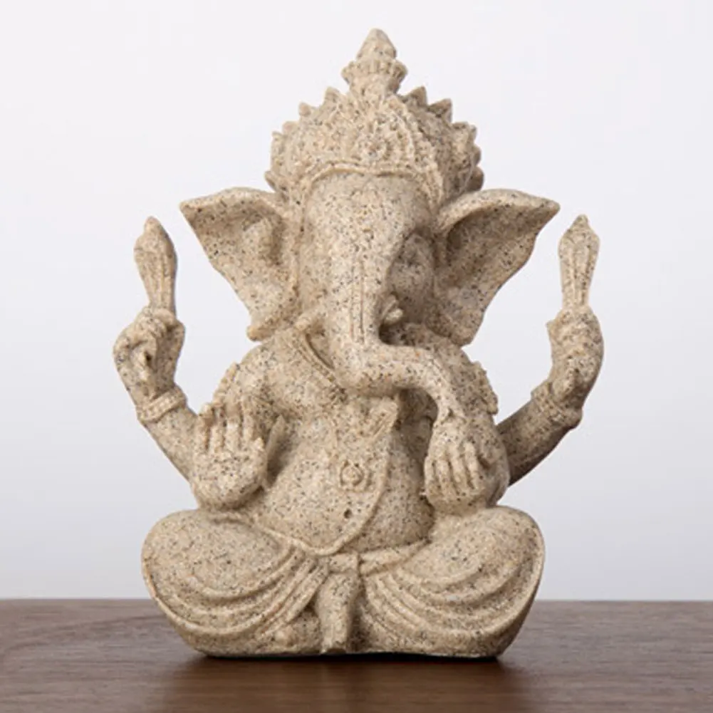Религиозные Песчаник Ганеша Будда статуя слона Скульптура ручной работы статуэтки, миниатюры домашний декор
