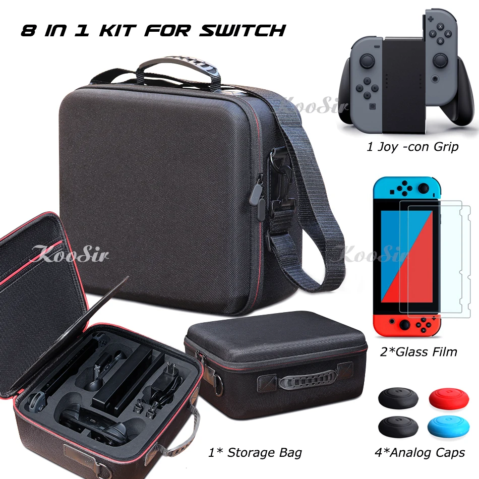 

Nintendos Nintend Switch Accessories Big EVA Portable Hand Bag Storage Carrying Case + Screen Glass Film + Joycon Handle Grip