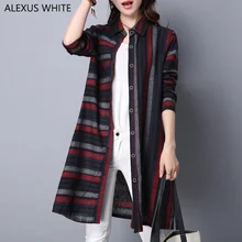 Cotton Linen Blouses Female 2017 Autumn Women’s Tops Striped Long-Sleeved Ladies Shirts Long Blouse