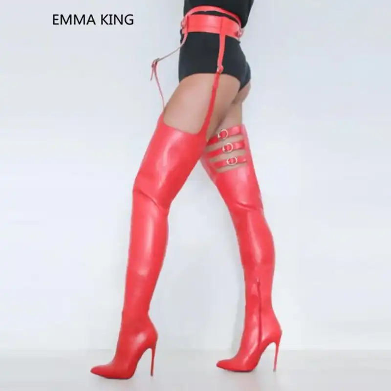 rihanna belted thigh high boots