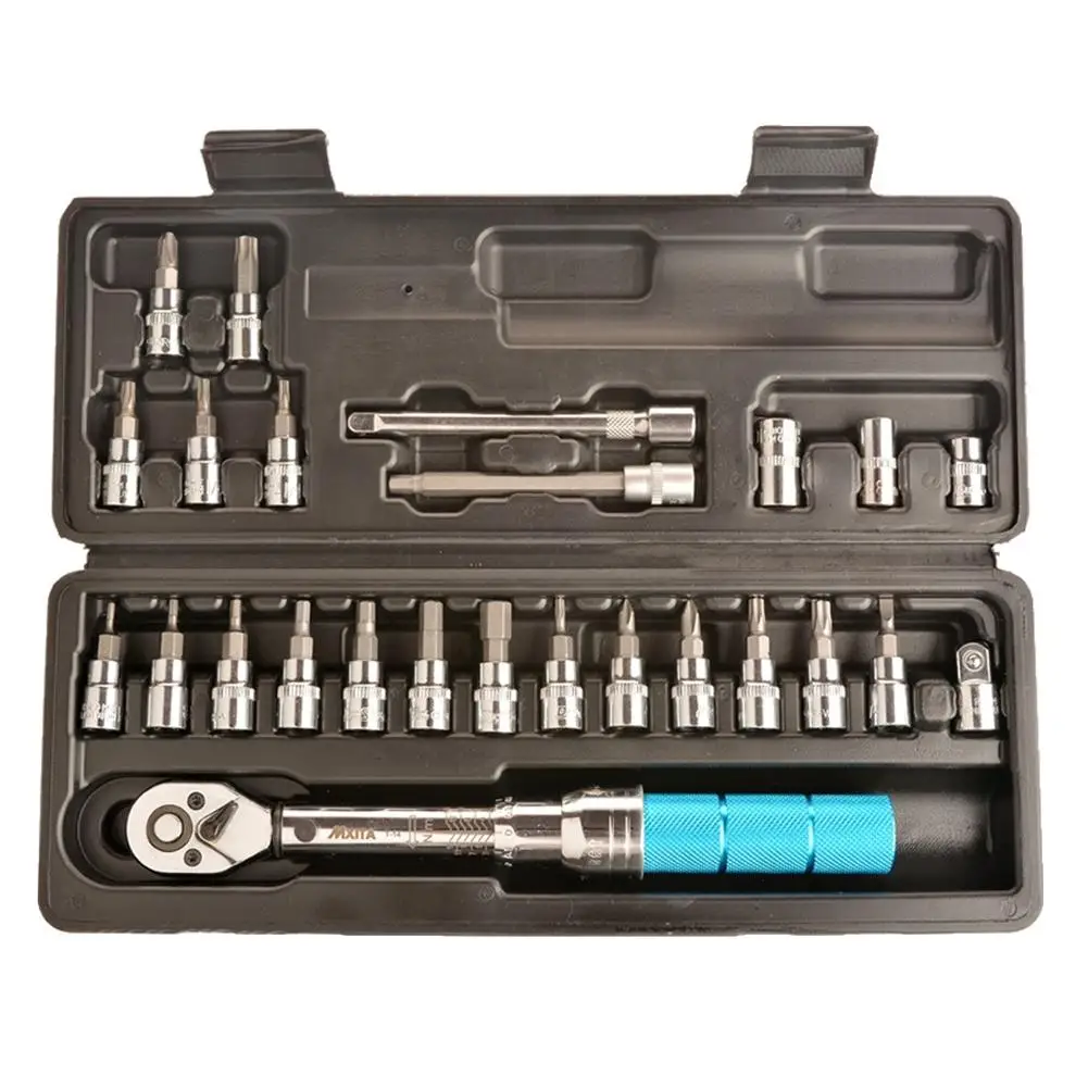 

25PCS Preset Torque Wrench Bicycle Repair Adjustable Kick Wrench 1/4 2-14 Bit a set of keys Chrome Vanadium