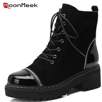 

MoonMeek 2020 hot sale women cow suede leather boots popular round toe autumn winter ladies boots fashion high heel ankle boots