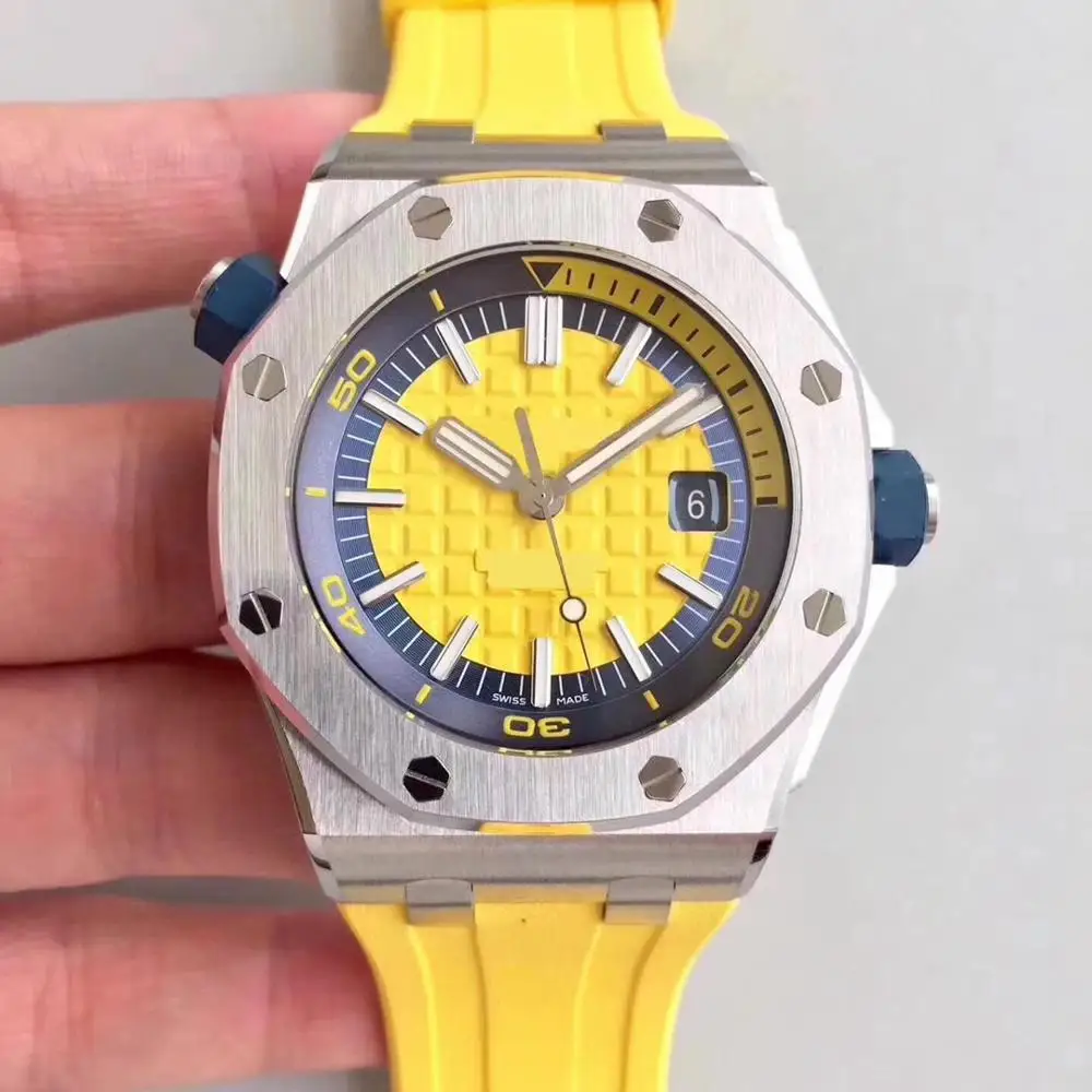 

2019 hot sale aaa sport Watch men Ap Royal Oak Series 15710ST Yellow Dial Rubber Strap 42mm Automatic Mechanical Mens wristwatch