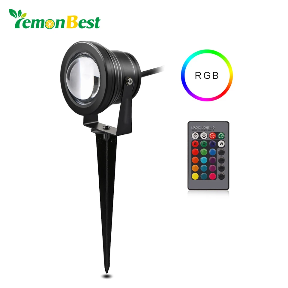 

10W RGB LED Lawn Light Remote Control Garden Lights Outdoor with Spike for Yard Patio Path Spotlight Waterproof Lighting DC 12V