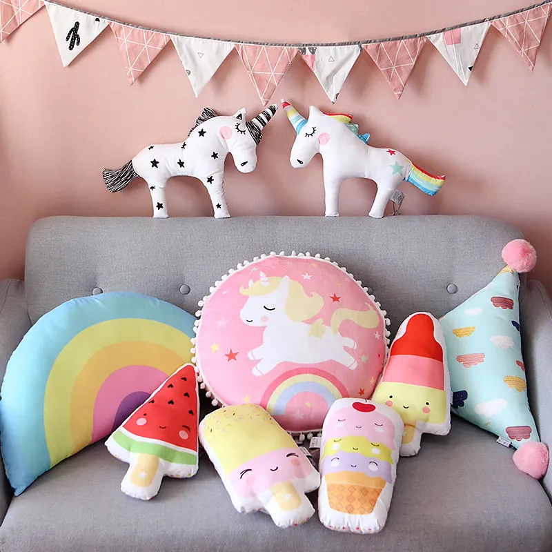

Candice guo! cute plush toy ice cream triangle cloud semi-circle rainbow unicorn round soft cushion birthday Christmas gift 1pc