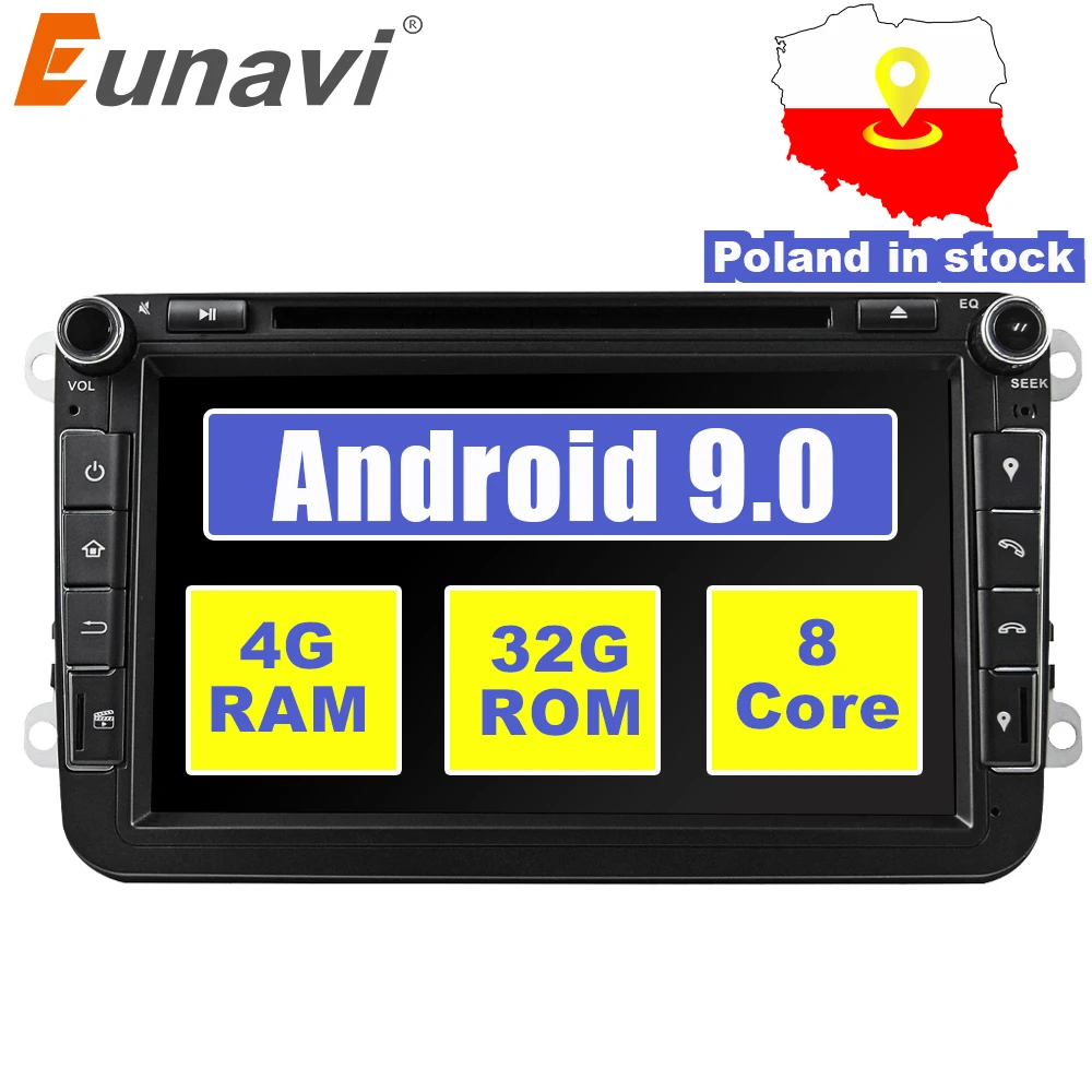 Eunavi 2 الدين 8 ''الثماني النواة الروبوت 9.0 سيارة تحديد مواقع لمشغل أقراص دي في دي لشركة فولكس فاجن باسات CC بولو جولف 5 6 توران EOS T5 شاران جيتا تيغوا...